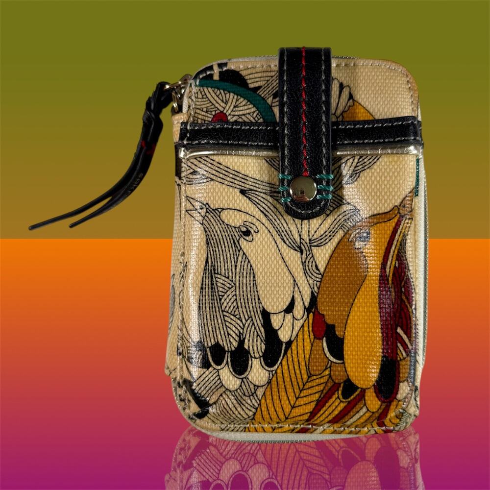 Sakroots Coated Canvas Multicolor Flower Zip-Around Wallet Birds Boho Organizer